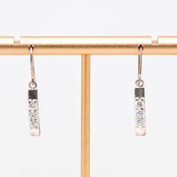 Vintage Sterling Silver White CZ Dangle Fish hook Earrings - Picture 6 of 7